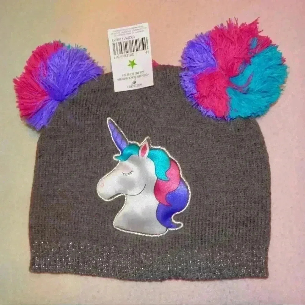 EXTREMELY ME * HAT AND GLOVE SET * GRAY WITH UNICORN * ONE SIZE NEW
